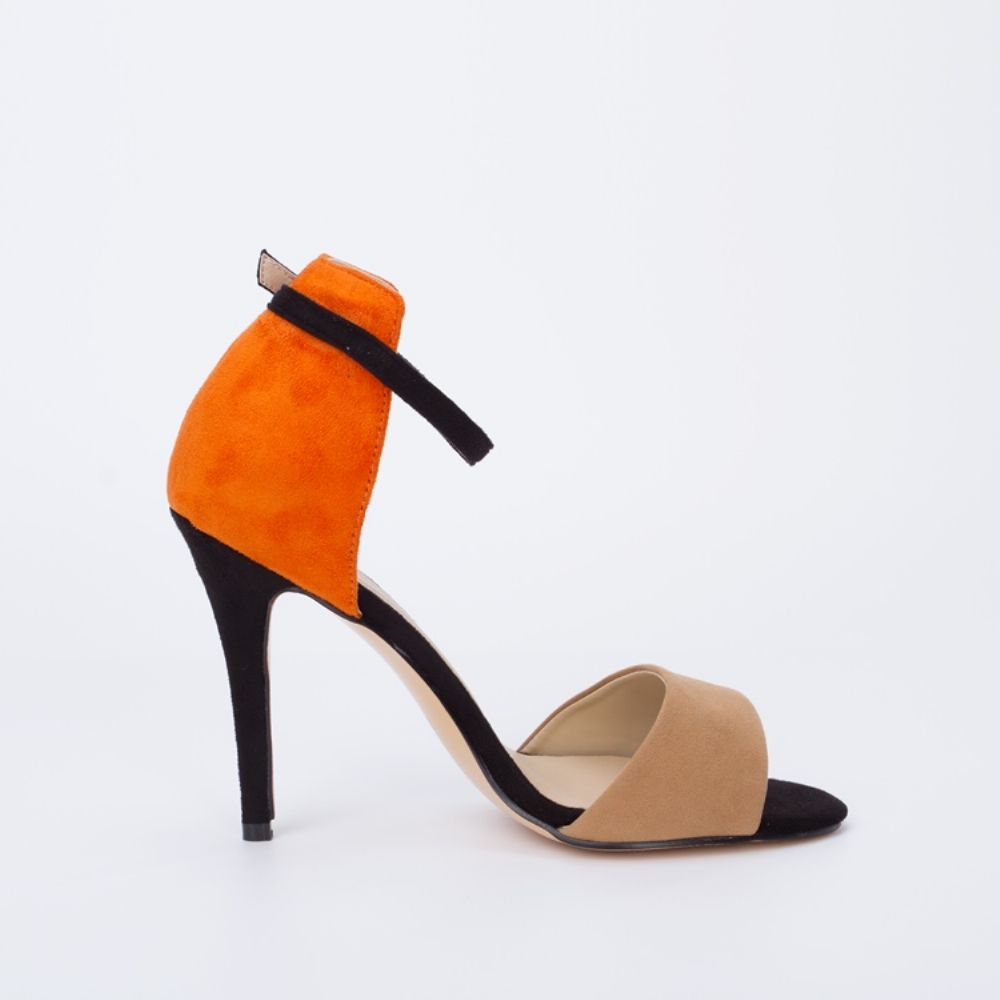 Sling Back Patchwork Oranje Stiletto Sandalen