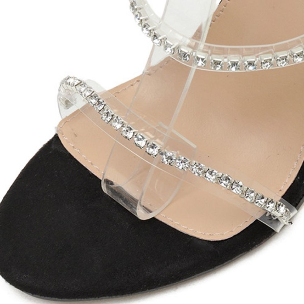 T-Vormige Gesp Ronde Neus Stevige Hak Strass Sandalen