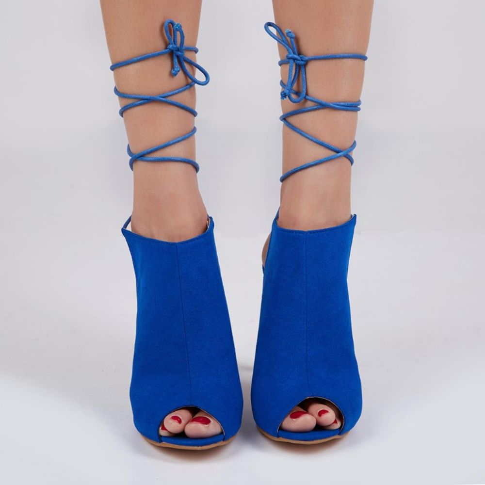 Trendy Blauwe Peeptoe Sandalen Met Veters